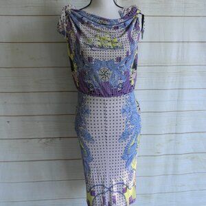 VERSACE COLLECTION TIE NECK FUN PRINTED DRESS SZ 46 US 10 **STAIN